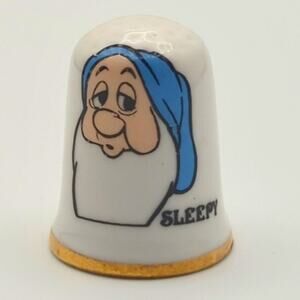 VTG AFB Thimble Sleepy Bone China Disney's Snow White Gold Trim Collectible